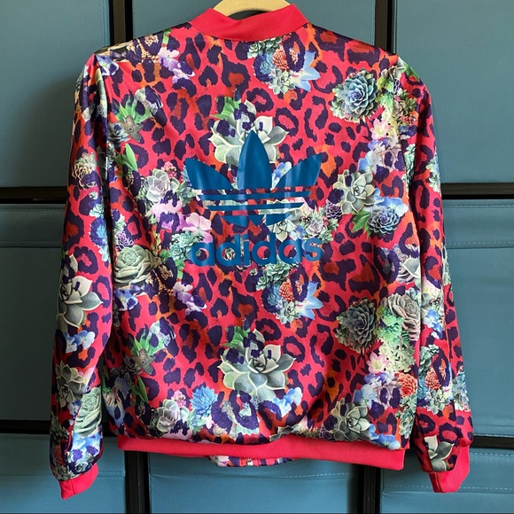 Adidas Floral Front Zip Track Jacket Size 11-12Y Medium S96108 - Picture 2 of 9